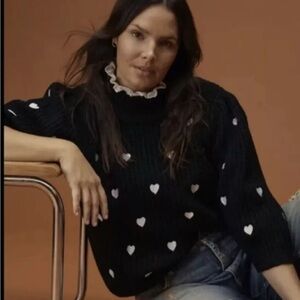 NWT Anthropologie Sweater 2XL Pullover Hearts Black White